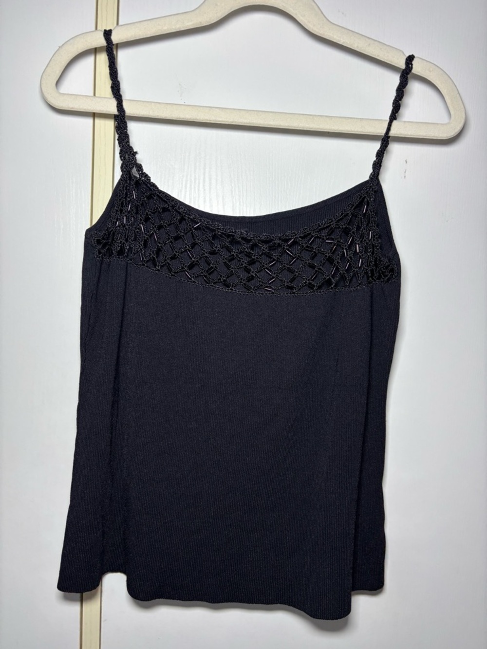 Y2K Black Beaded Crochet Cami Top Grunge Edgy Night Out Festival Whimsigoth - Picture 2 of 7